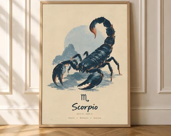 Póster del signo zodiacal Escorpio, arte mural de astrología vintage, decoración celestial mate