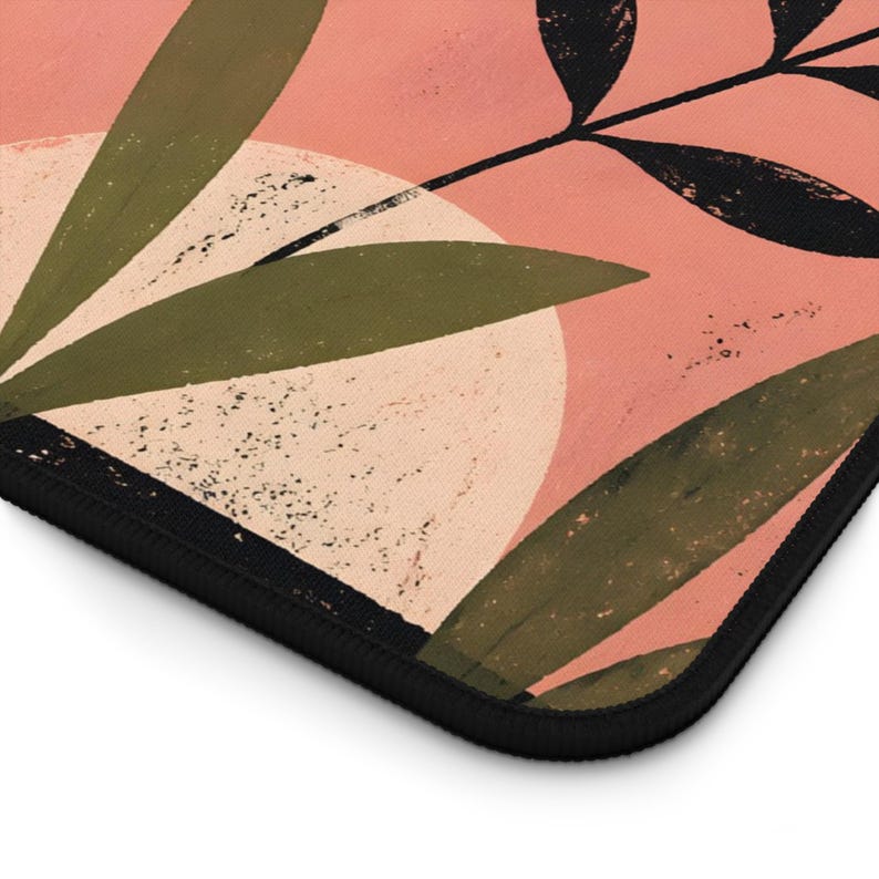 Black Kitten Illustration Desk Mat | Floral Moon Cat Mousepad image 2