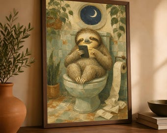 Affiche mate style vintage, décoration murale paresseux pour salle de bain, style animal amusant