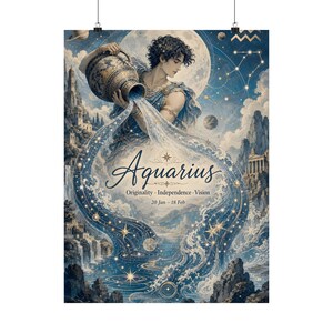 Affiche du zodiaque Verseau, art mural astrologique du porteur d'eau céleste image 2