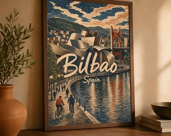 Bilbao-Reiseposter, Wandbild des Guggenheim-Museums, Vintage-Dekoration aus Spanien