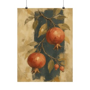 Pomegranate Botanical Poster, Rustic Mediterranean Fruit Wall Art image 2