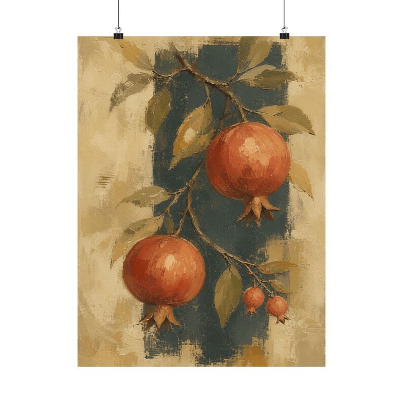 Pomegranate Botanical Poster, Rustic Mediterranean Fruit Wall Art image 2