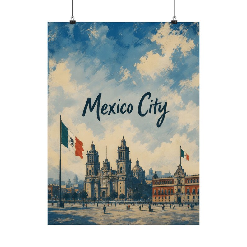 Reseaffisch i Mexico City, vintage väggkonst för Zócalo-katedralen bild 9