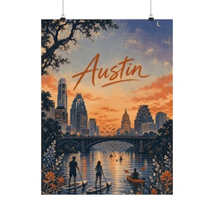 Póster de arte mural de Austin, Lady Bird Lake, Texas. imagen 2