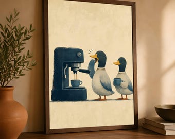 Duck Coffee Wall Art, Whimsical Kitchen Matte Poster