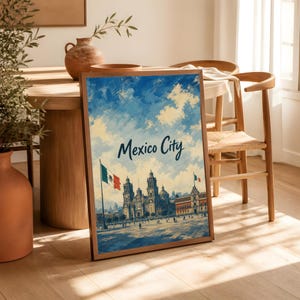 Reseaffisch i Mexico City, vintage väggkonst för Zócalo-katedralen bild 8