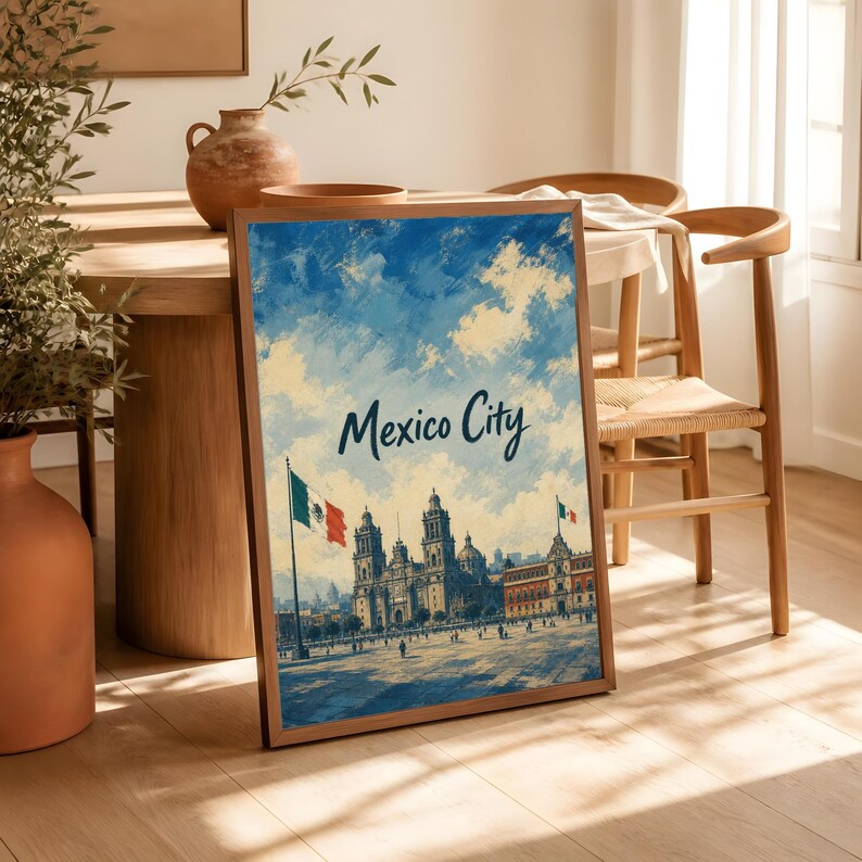 Reseaffisch i Mexico City, vintage väggkonst för Zócalo-katedralen bild 8
