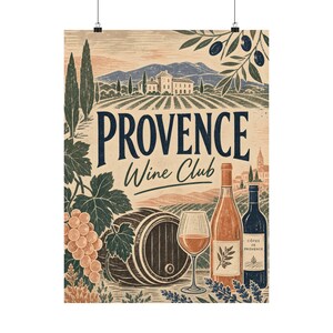 Póster del Club de Vinos de Provenza, Arte mural de la campiña francesa, Lámina de viñedo vintage imagen 10