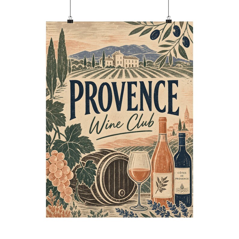 Póster del Club de Vinos de Provenza, Arte mural de la campiña francesa, Lámina de viñedo vintage imagen 10