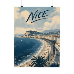 Nice France Poster, French Riviera Travel Art, Mediterranean Coastal Decor image 2