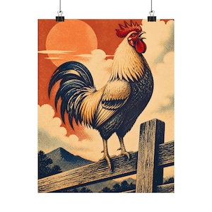 Rooster Wall Art, Farmhouse Kitchen Decor, Rustic Animal Print image 2