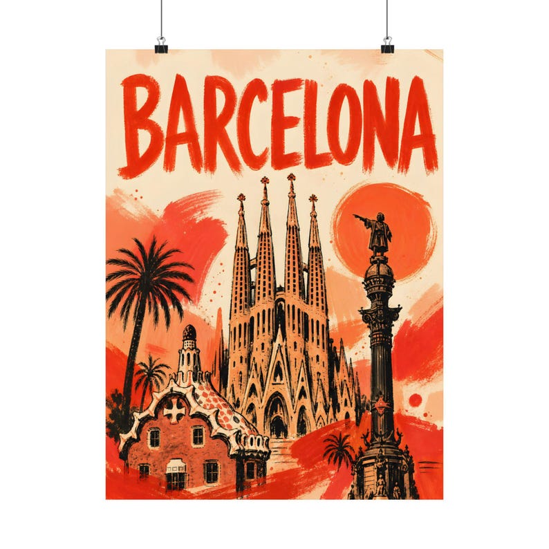 Barcelona Travel Poster, Spain City Wall Art, Sagrada Familia Print image 7