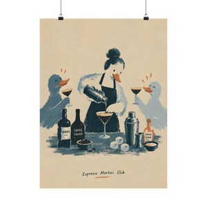 Espresso Martini Poster, Duck Cocktail Wall Art, Retro Bar Decor image 2