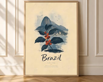 Decoración de pared con temática de café brasileño, póster de viaje vintage, decoración para clubes de café.