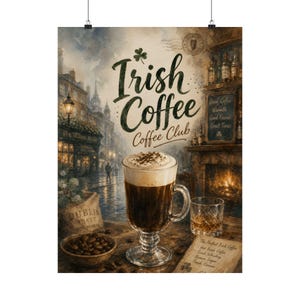 Póster de café irlandés, arte mural para pub de Dublín, decoración acogedora para cafetería. imagen 10