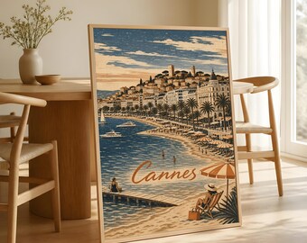 Plakat z Cannes, Sztuka podróżnicza po Lazurowym Wybrzeżu, Wystrój w stylu śródziemnomorskim w stylu vintage
