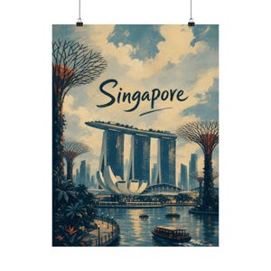 Póster turístico de Singapur, arte mural vintage de Marina Bay Sands imagen 2
