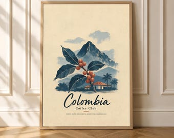 Colombia Coffee Poster, Vintage Coffee Club Wall Art
