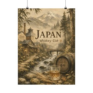Japanisches Whisky-Poster, Wandbild einer Bergdestillerie, Vintage-Bar-Dekoration Bild 2