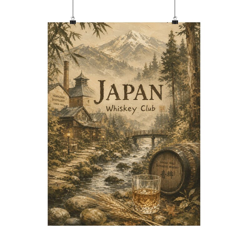 Japanisches Whisky-Poster, Wandbild einer Bergdestillerie, Vintage-Bar-Dekoration Bild 2