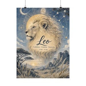 Leo Zodiac Poster, Celestial Lion Astrology Wall Art image 2