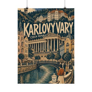 Karlovy Vary reisposter, Tsjechië, vintage muurdecoratie afbeelding 3