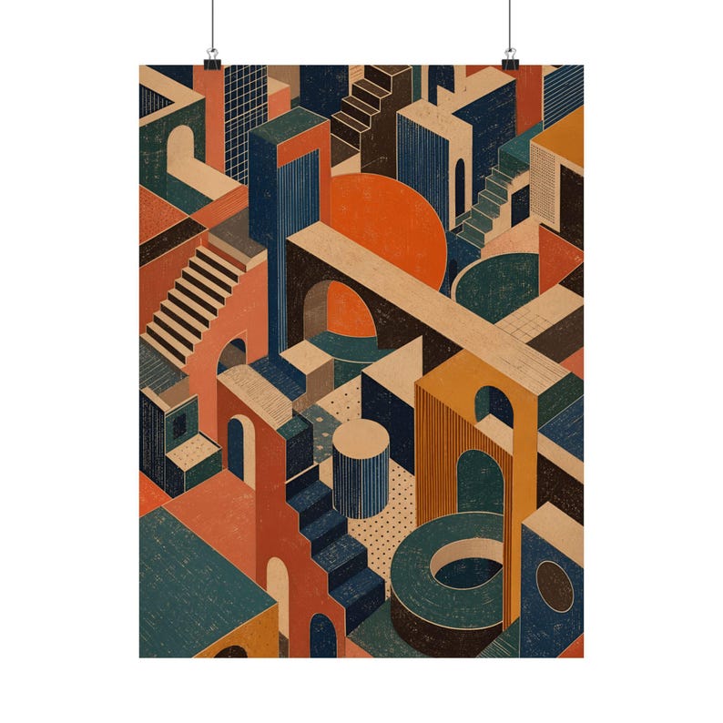 Abstract City Poster, Bauhaus Geometric Architecture Wall Art image 2