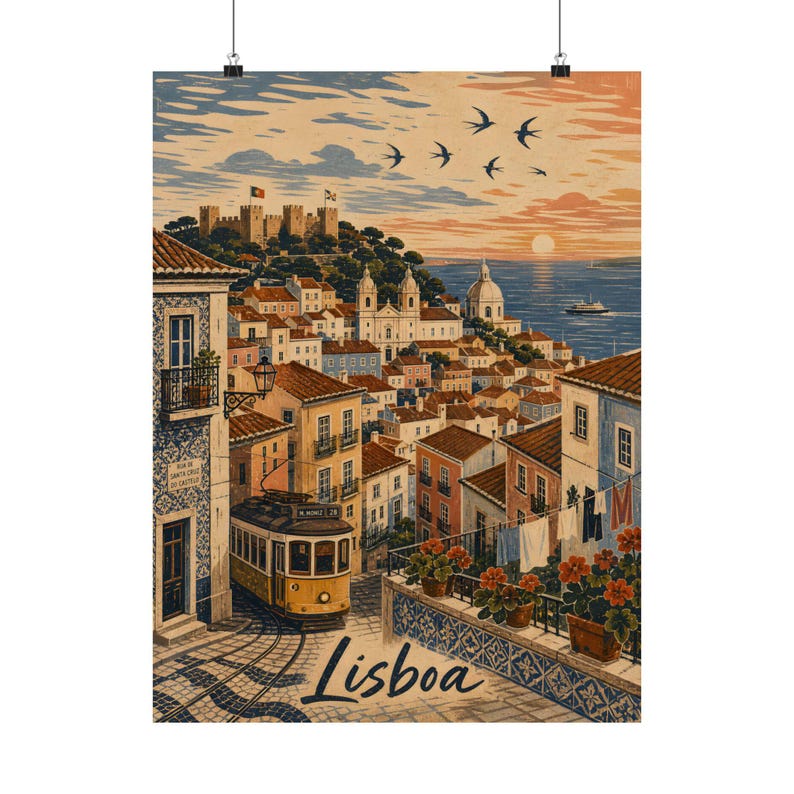 Affiche de voyage à Lisbonne, paysage urbain d'Alfama, art mural du Portugal image 2