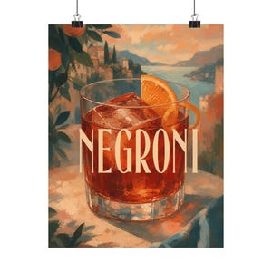 Plakat z koktajlem Negroni, włoskim aperitivo, śródziemnomorski wystrój domu zdjęcie 2