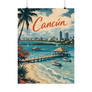 Cancún Travel Poster, Vintage Mexico Beach Wall Art image 2