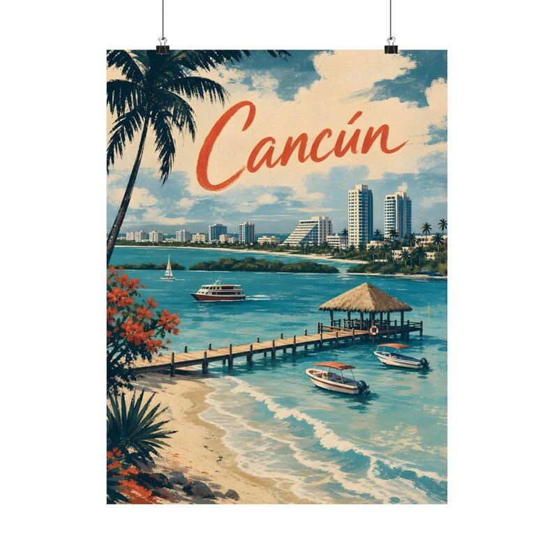 Cancún Travel Poster, Vintage Mexico Beach Wall Art image 2