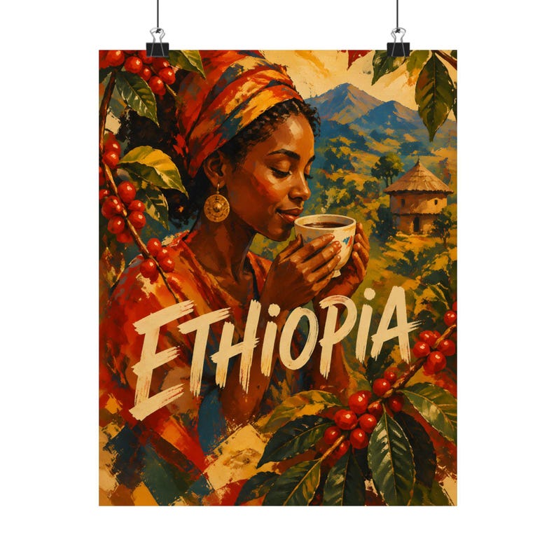 Ethiopian Coffee Art Print, Traditional African Wall Decor, Vintage Kitchen Poster image 5