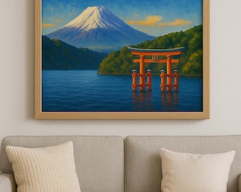 箱根（日本）旅行ポスター：富士山と芦ノ湖のヴィンテージアート