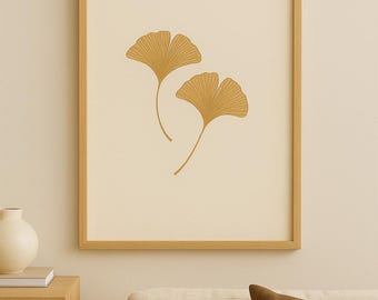 Ginkgo Leaf Wall Art Printable | Japandi Minimalist Botanical | Neutral Japanese Home Decor