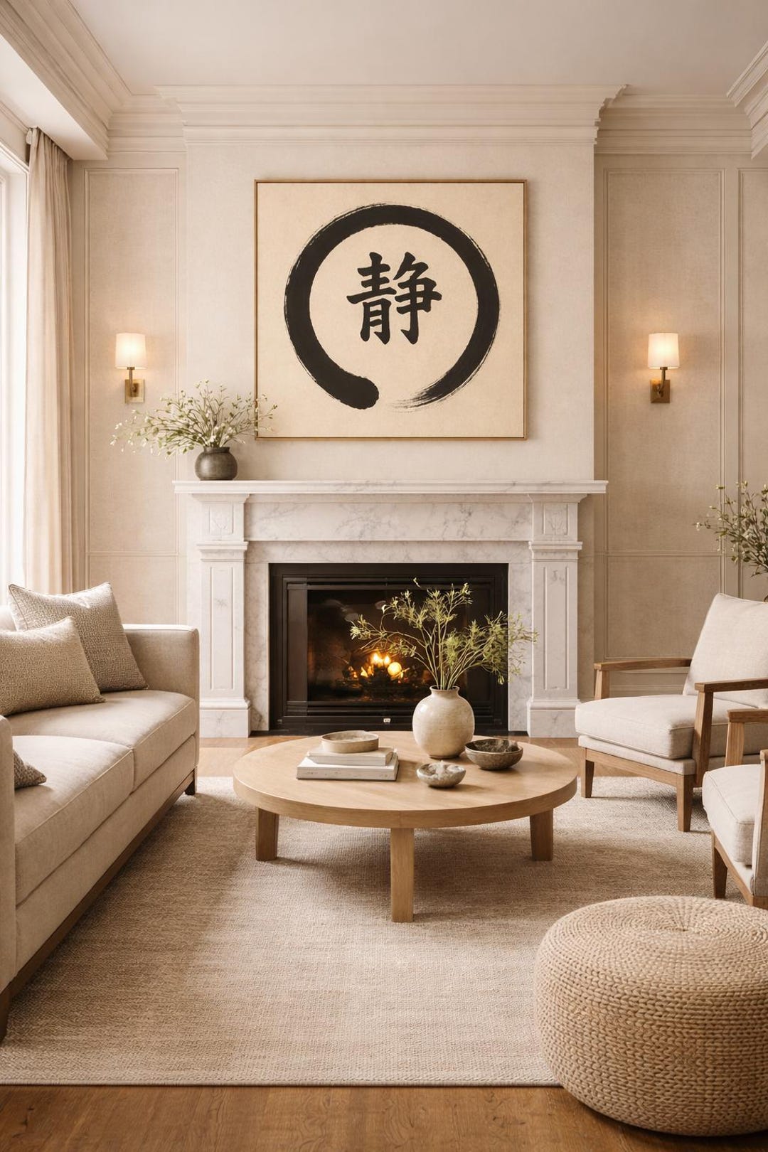 Zen Enso Wall Art With Kanji “静” | Minimalist Japanese Calligraphy ...