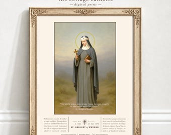 Saint Bridget of Sweden | Patron St of Sweden, Widows | Catholic Print Portrait | Christian Wall Art | Feast Day July 23 | Digital Download