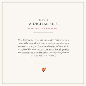 Puede incluir: Anuncio de archivo de arte digital color crema con texto: "ESTO ES UN ARCHIVO DIGITAL" y "NO SE ENVIAR&Aacute; NING&Uacute;N ART&Iacute;CULO F&Iacute;SICO". La descripci&oacute;n explica que el archivo de arte digital est&aacute; listo para enmarcar y disfrutar.