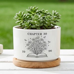 Pot de fleurs pour amoureux des livres, pot en céramique personnalisé « Chapitre 30 », cadeau d'anniversaire pour un lecteur passionné, décoration pour plantes succulentes sur le thème des livres