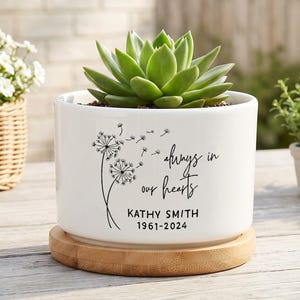 Herdenkingsgeschenk, gepersonaliseerde keramische plantenpot, 'Altijd in ons hart' succulentenpot, troostgeschenk bij verlies van een geliefde.