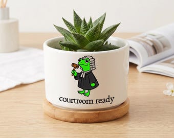 Vaso in ceramica personalizzato per avvocato, regalo di laurea in giurisprudenza per lui, divertente vaso per piante grasse a forma di alligatore in tribunale, decorazione per ufficio con nome personalizzato