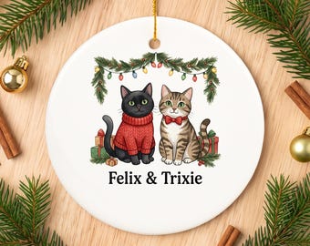Personalized Cat Christmas Ornament, Custom Pet Name Keepsake, Cat Lover Holiday Gift