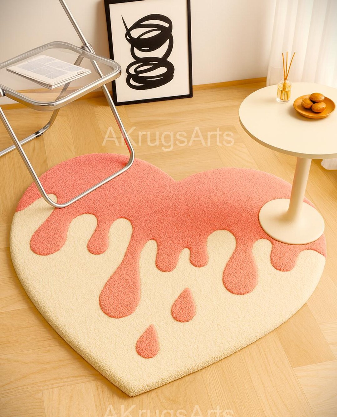 Toom Rug Drip Heart Drip Tufted Rug – Pink & Cream Bedroom Carpet - Etsy