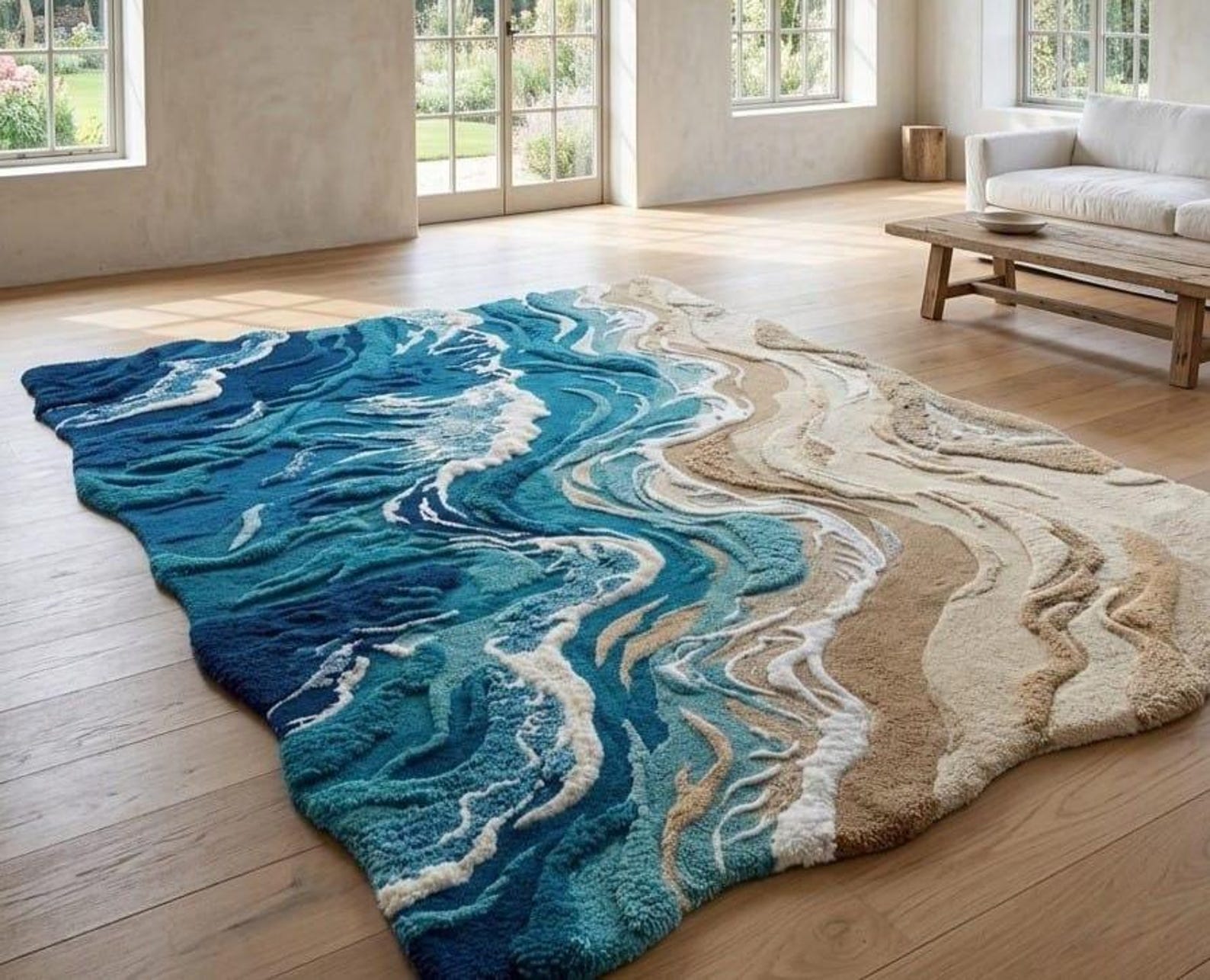 Hand Tufted Wool Ocean Wave Rug