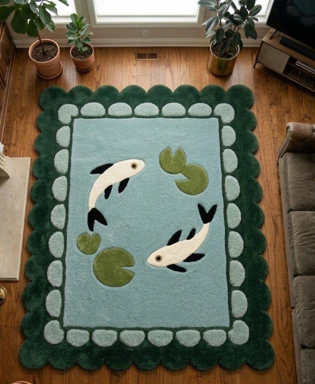 Fish Tuft Rug Hand Tufted Wool Koi Fish Rug, Japanese Pond Area Rug, Modern Nature ...
