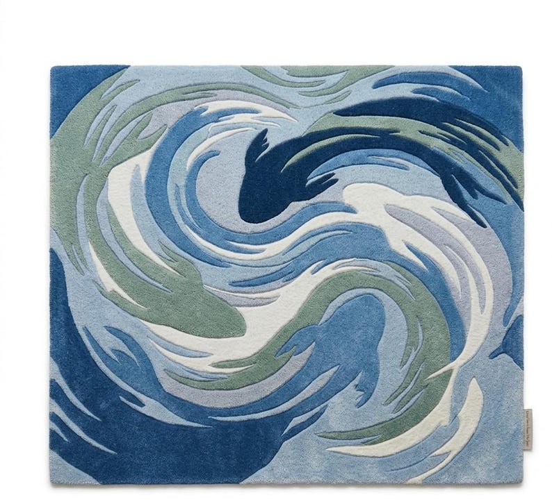 Hand Tufted Wool Wave Rug, Abstract Ocean Area Rug, Modern Blue Carpet ...