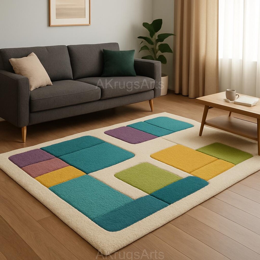 Modern Geometric Tufted Rug | Color Block Area Carpet | Handmade ...
