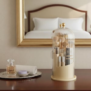 Organizador giratorio de brochas de maquillaje con tapa: un elegante organizador de tocador