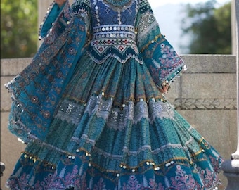 Vestido Kuchi afgano vintage con bordado Cherma, corpiño de monedas – Vestido tribal tradicional femenino hecho a mano