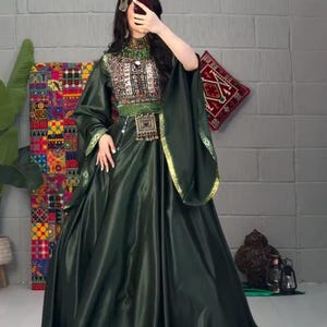slim fit dress slacks Green & Maroon Traditional Afghan Dress – Mirror Work & Grand Flare – Sadat  Boutique